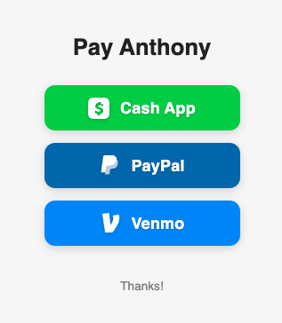 Payment page showing Cash App, PayPal, and Venmo buttons